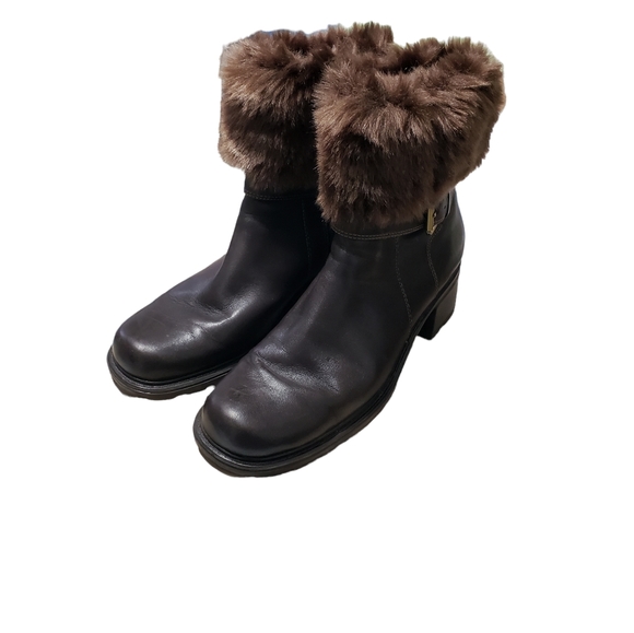 Excellent Bass "Marilou" Boots, Brown Leather with Removable Faux Fur Cuff, 9.5M - Picture 1 of 11